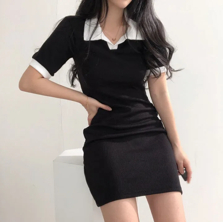 MOMENTLOVER Hot trade dress, ice silk  summer new polo shirt collar women's design sense niche long dress 3 colors