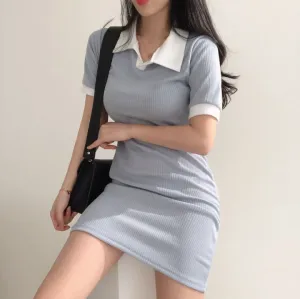 MOMENTLOVER Hot trade dress, ice silk  summer new polo shirt collar women's design sense niche long dress 3 colors