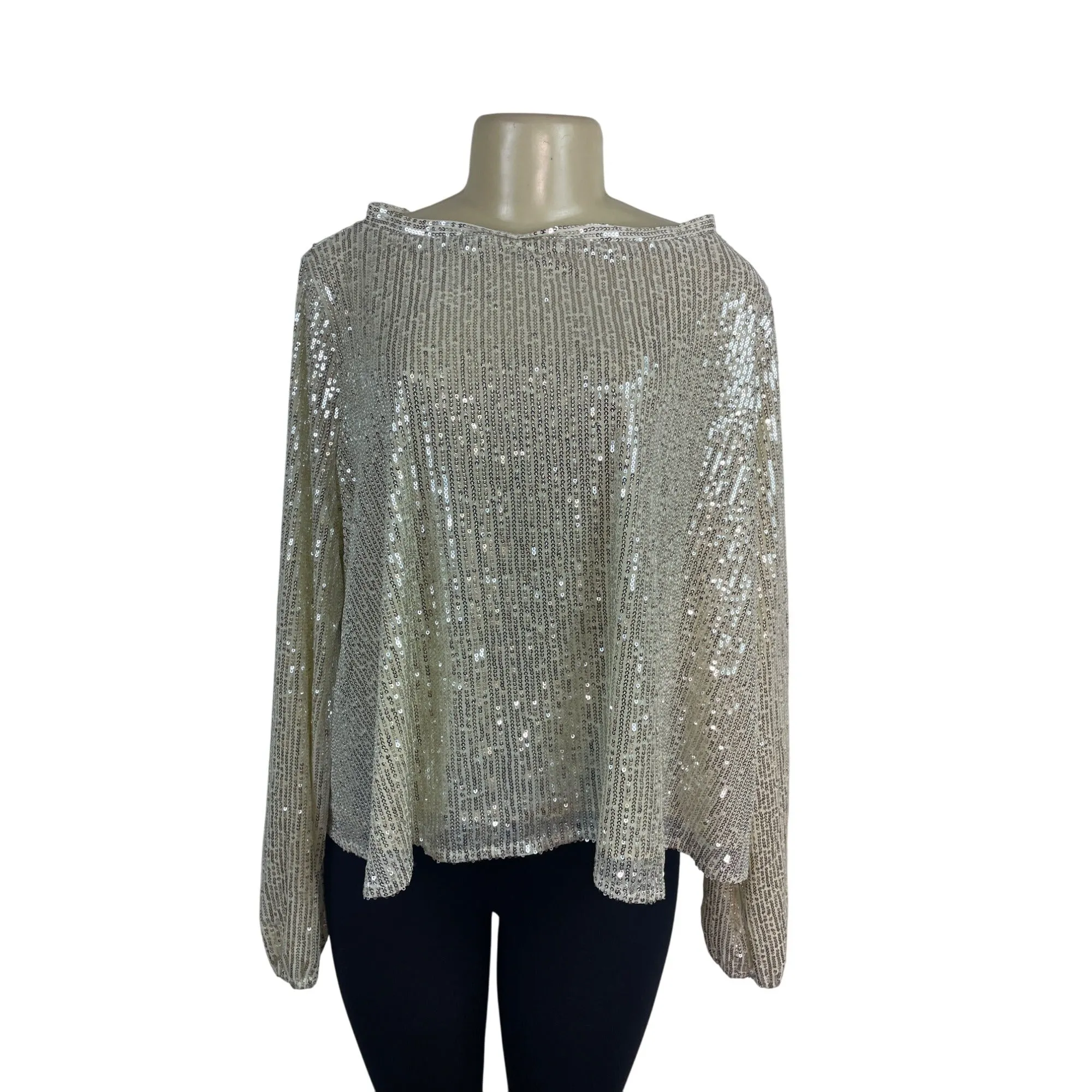 Muche and Muchette Silver Sequin Top With Keyhole Back One Size - New