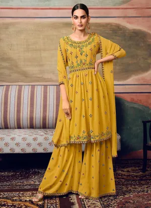 Mustard Mirror Embroidered Stylish Gharara Suit