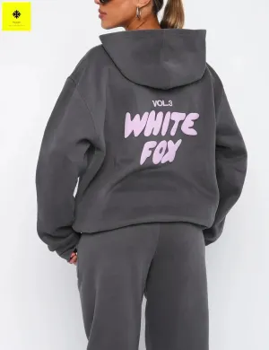 NEW Hoodie and Sweatpants for Women Hip Hop Long Sleeve Hoodies Pant Joggers Set Casual Fleece Hooded Tracksuit, Grey with purple print, Fits like a Sz M