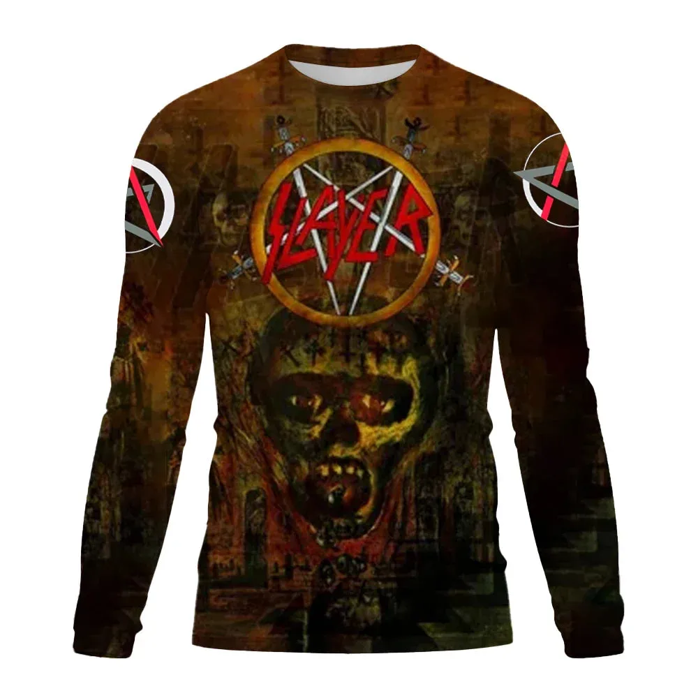 New Men's Long sleeved Tshirt Men O Neck terror Skull 3D Printed Street Trend Harajuku Style Hip Hop Clothing Sweatshirt Tops