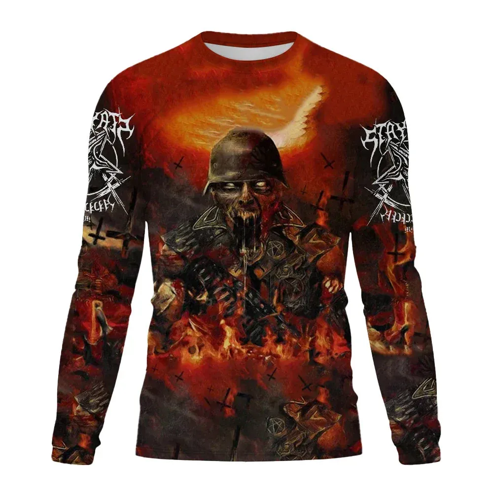 New Men's Long sleeved Tshirt Men O Neck terror Skull 3D Printed Street Trend Harajuku Style Hip Hop Clothing Sweatshirt Tops