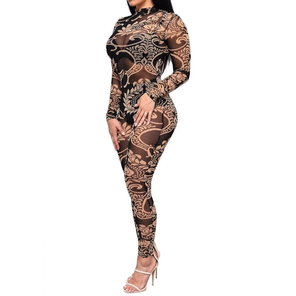 Nicki Minaj Vintage Bodycon Jumpsuit Patchwork Bodysuit for Women Party Romper Chain Print Prom Playsuit Club Jumpsuits