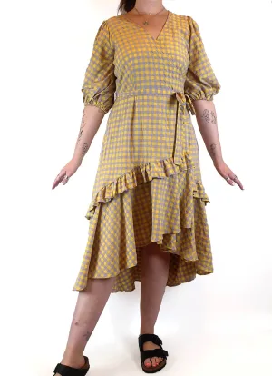 Obus yellow and purple gingham wrap dress size 3 / AU 12