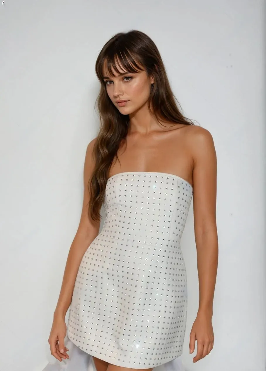 Off White Bandeau Party Mini Dress