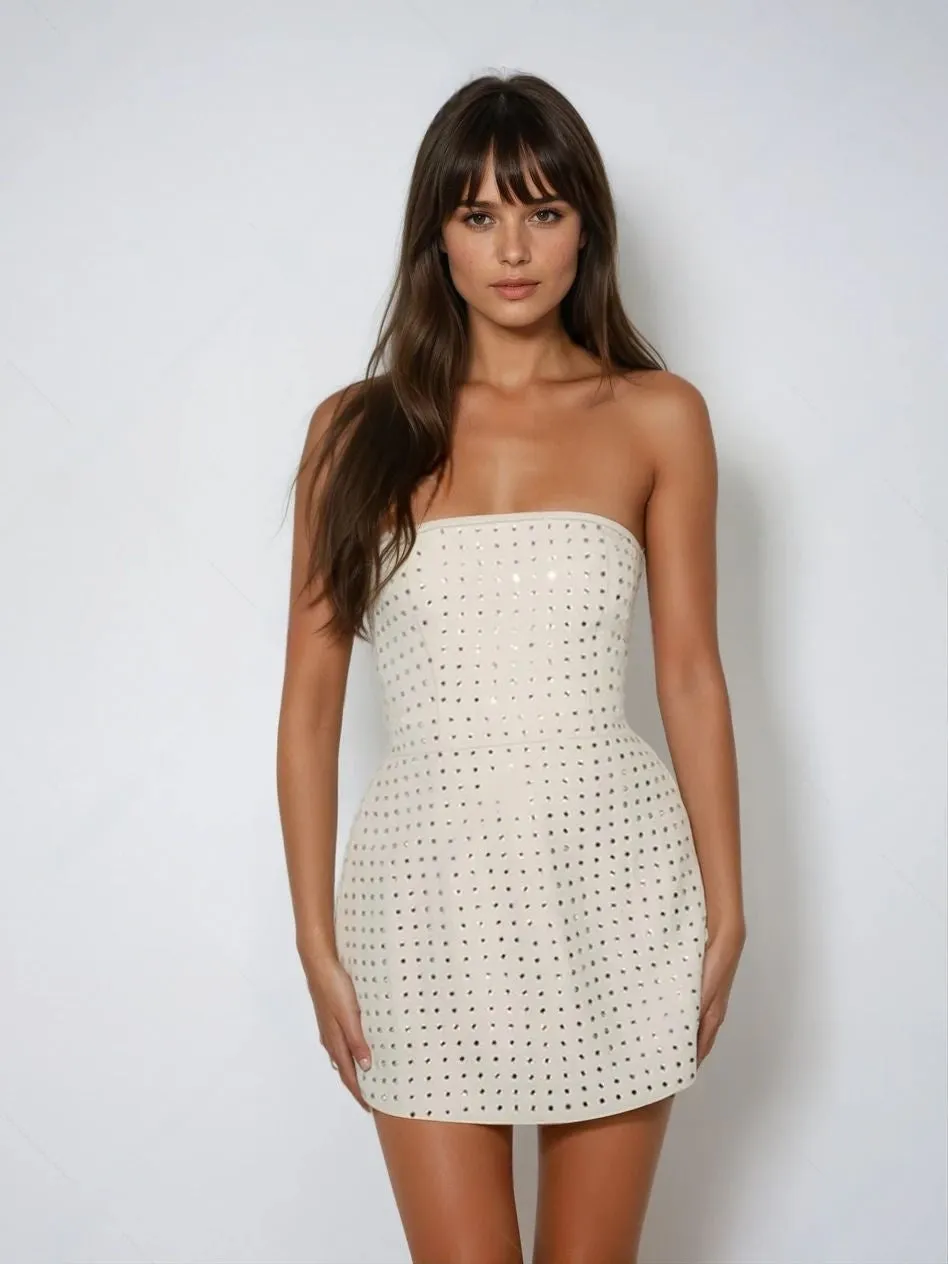 Off White Bandeau Party Mini Dress