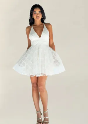 Olivia Sequin V Neck Mini Dress in White
