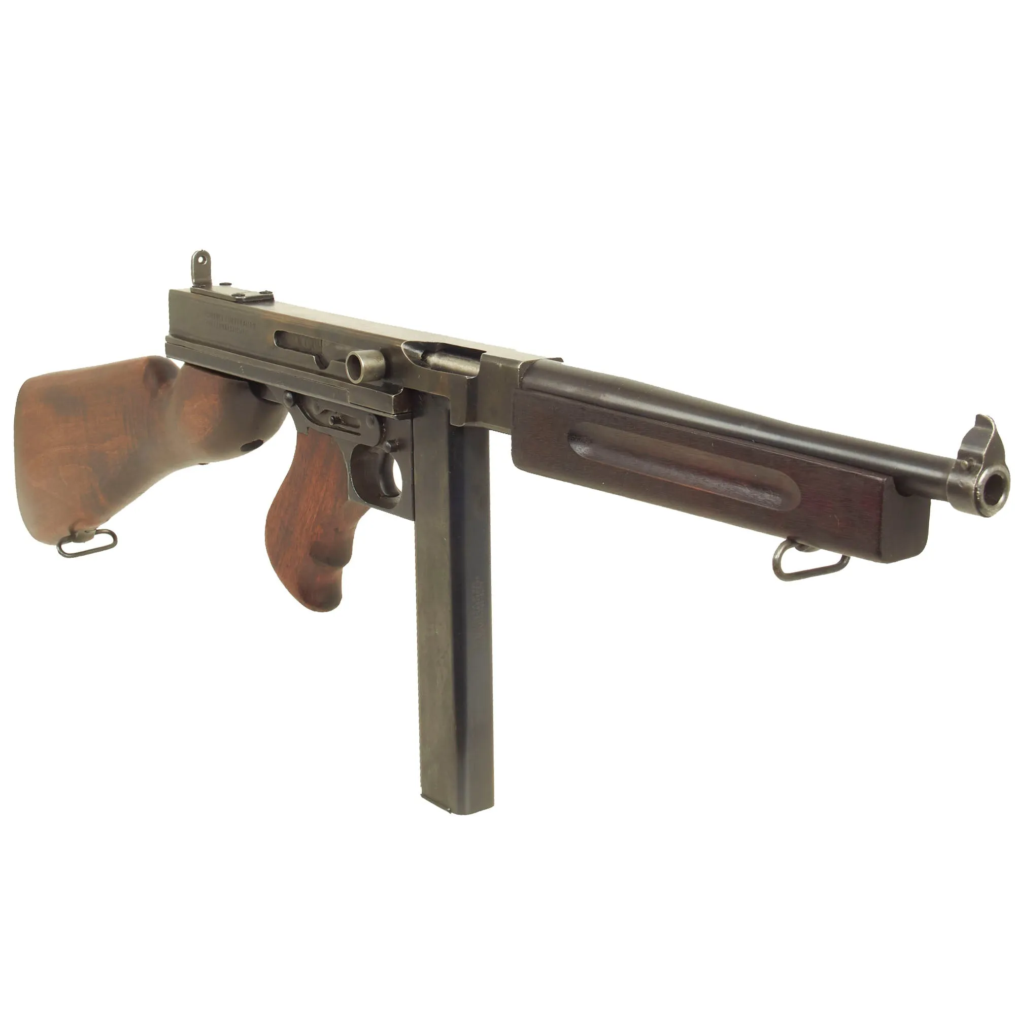Original U.S. WWII Thompson M1 Display Submachine Gun by Auto-Ordnance Serial 157229 - Original WWII Parts with Replica Buttstock Wood