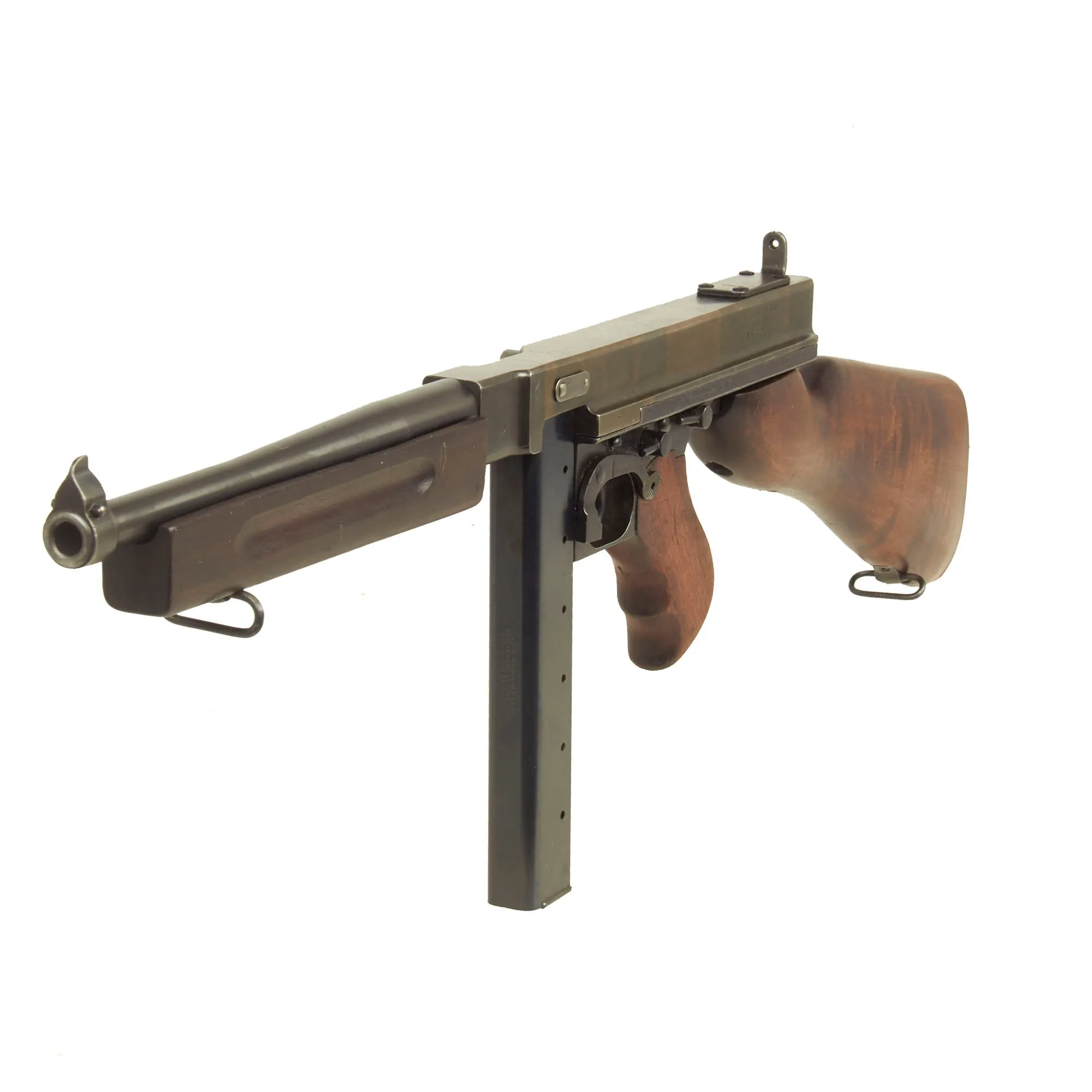 Original U.S. WWII Thompson M1 Display Submachine Gun by Auto-Ordnance Serial 157229 - Original WWII Parts with Replica Buttstock Wood