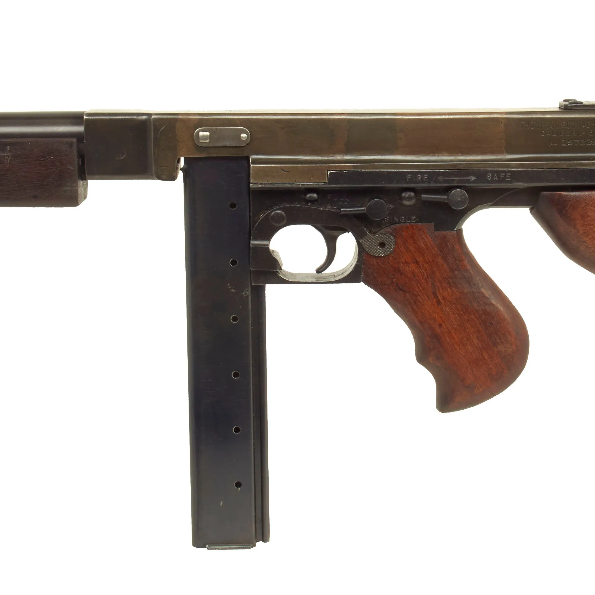 Original U.S. WWII Thompson M1 Display Submachine Gun by Auto-Ordnance Serial 157229 - Original WWII Parts with Replica Buttstock Wood