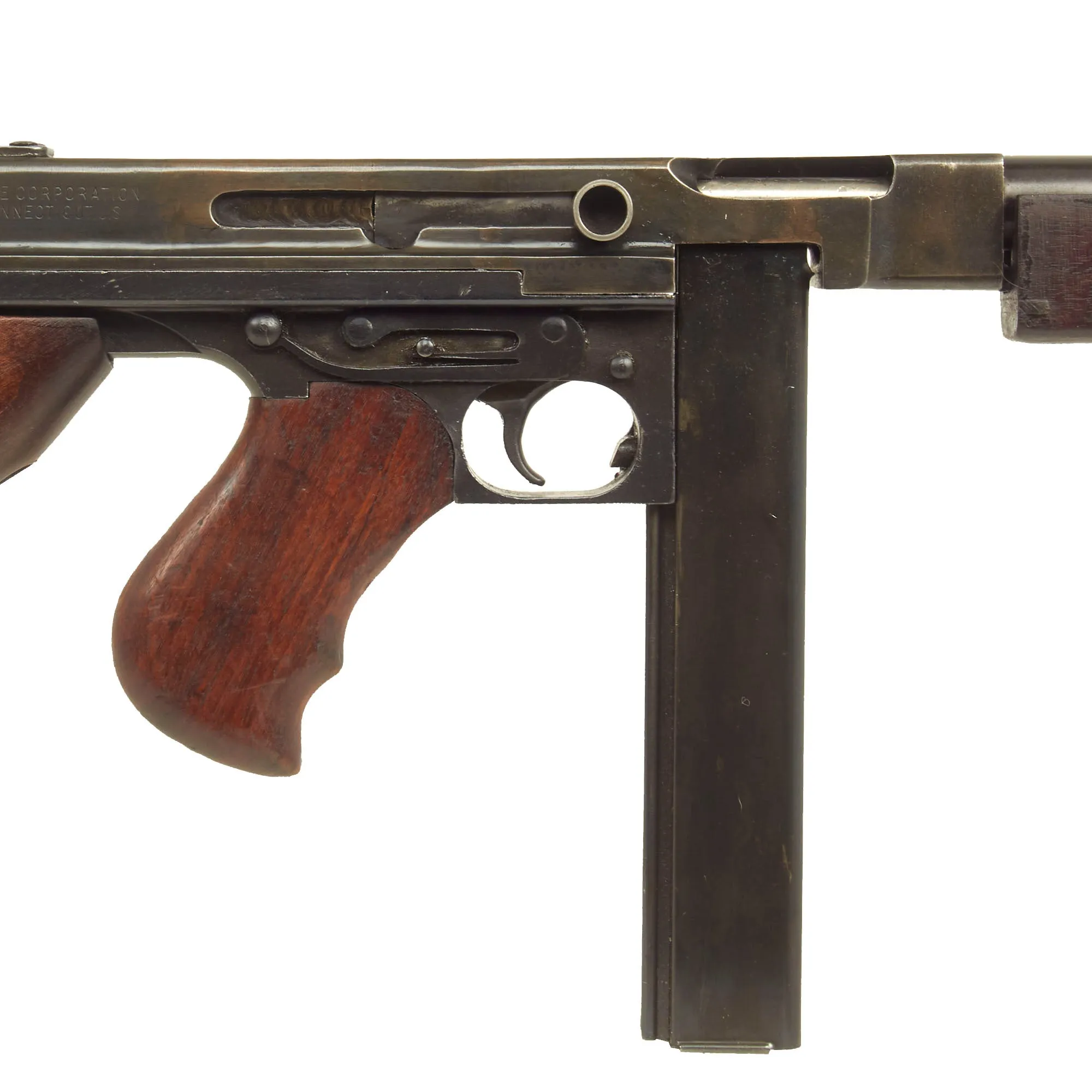 Original U.S. WWII Thompson M1 Display Submachine Gun by Auto-Ordnance Serial 157229 - Original WWII Parts with Replica Buttstock Wood