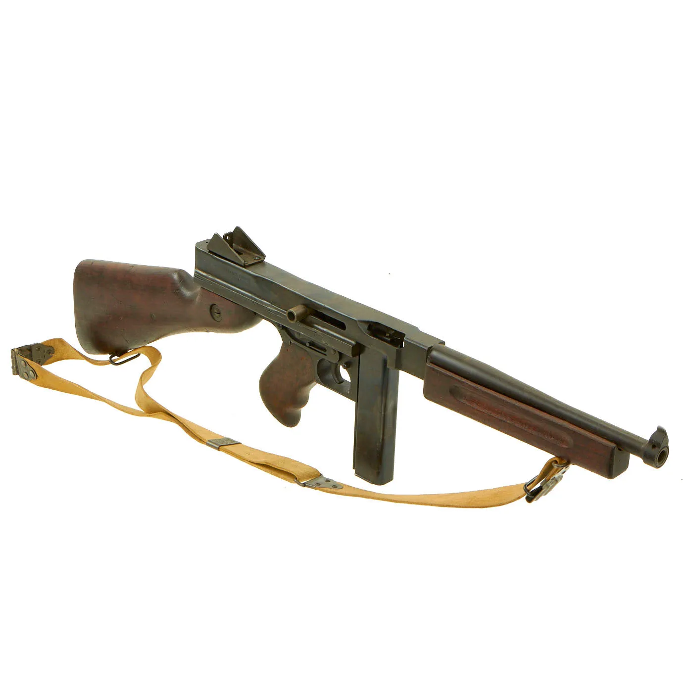Original U.S. WWII Thompson M1 Display Submachine Gun Serial 184349 with Sling & Magazine - Original WWII Parts