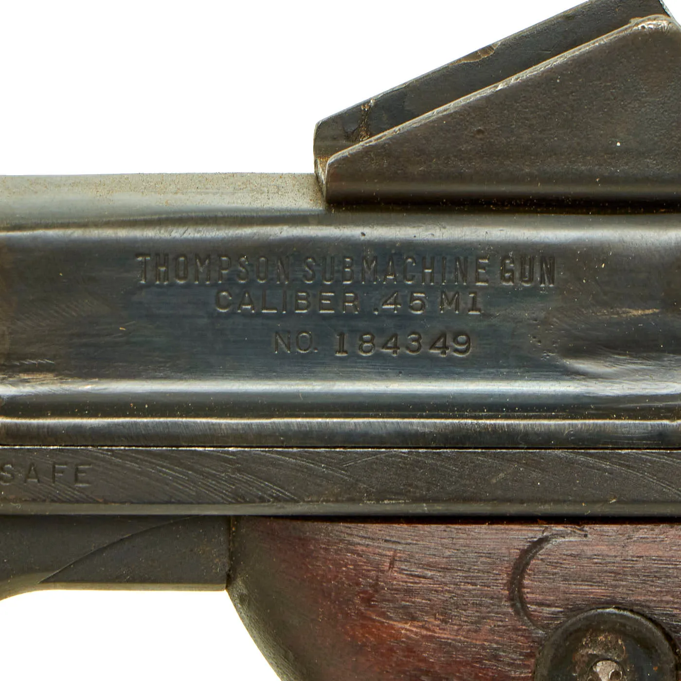 Original U.S. WWII Thompson M1 Display Submachine Gun Serial 184349 with Sling & Magazine - Original WWII Parts