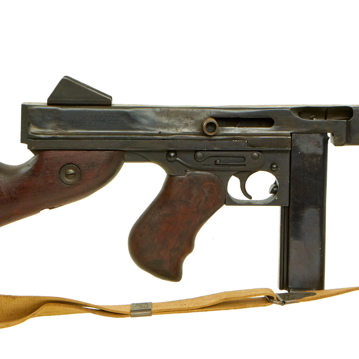 Original U.S. WWII Thompson M1 Display Submachine Gun Serial 184349 with Sling & Magazine - Original WWII Parts