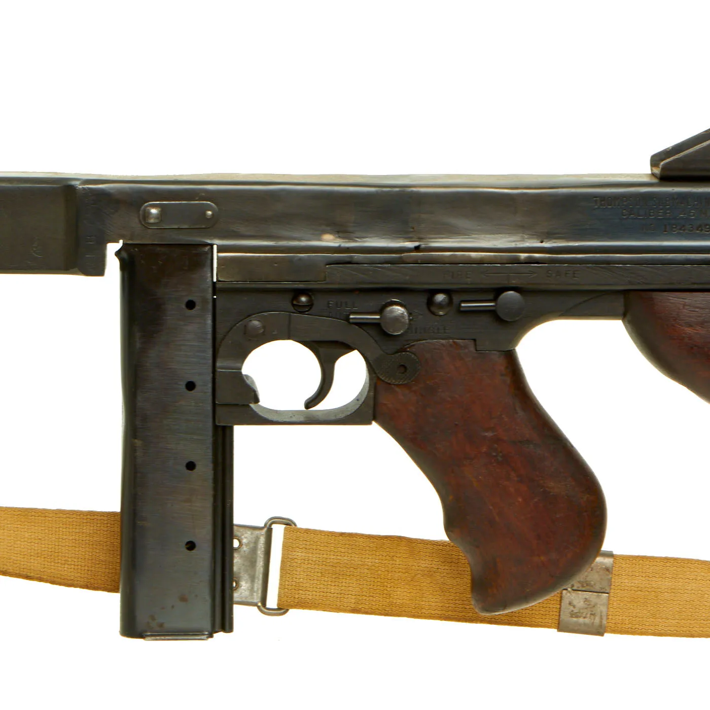 Original U.S. WWII Thompson M1 Display Submachine Gun Serial 184349 with Sling & Magazine - Original WWII Parts
