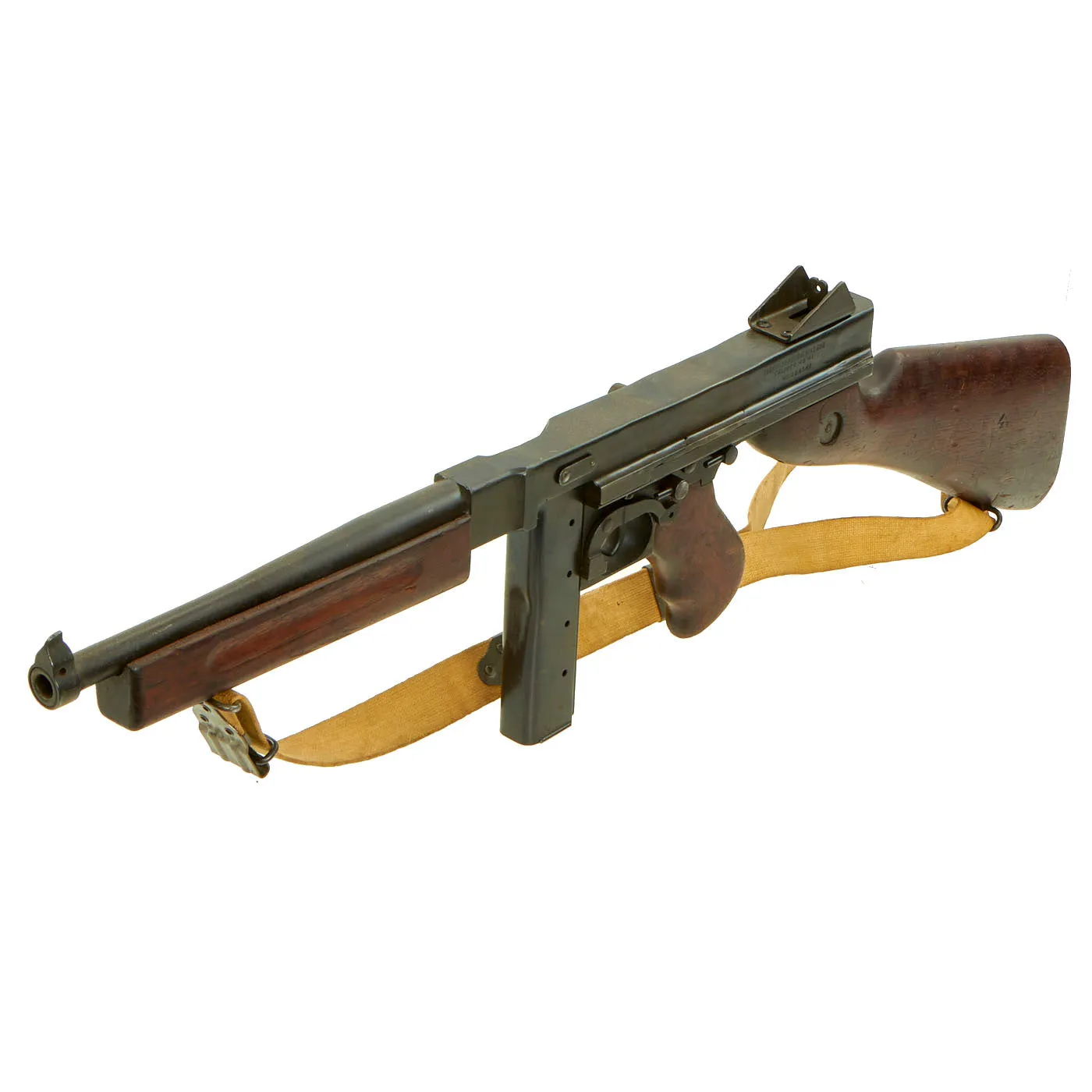 Original U.S. WWII Thompson M1 Display Submachine Gun Serial 184349 with Sling & Magazine - Original WWII Parts