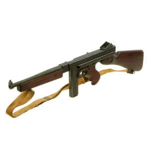 Original U.S. WWII Thompson M1A1 Display Submachine Gun with Aluminum Receiver, Nobuckl Sling & Magazine - Serial 328879