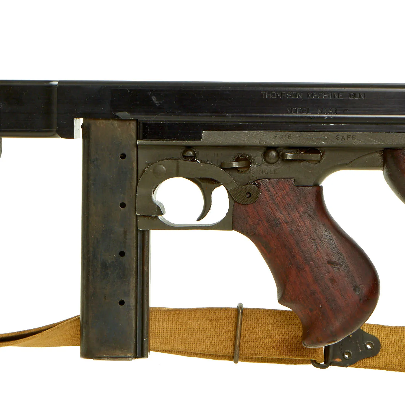 Original U.S. WWII Thompson M1A1 Display Submachine Gun with Aluminum Receiver, Nobuckl Sling & Magazine - Serial 328879