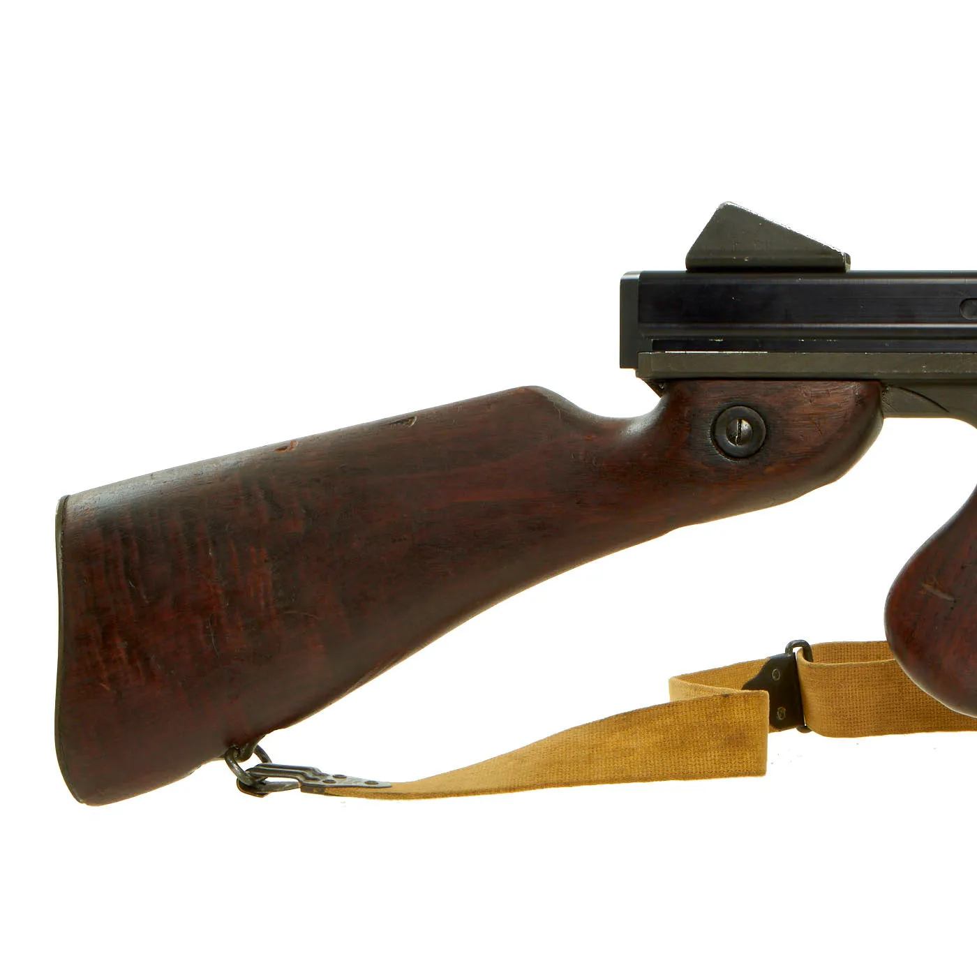 Original U.S. WWII Thompson M1A1 Display Submachine Gun with Aluminum Receiver, Nobuckl Sling & Magazine - Serial 328879