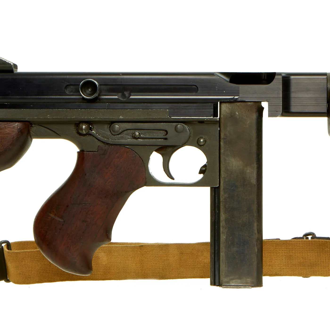 Original U.S. WWII Thompson M1A1 Display Submachine Gun with Aluminum Receiver, Nobuckl Sling & Magazine - Serial 328879