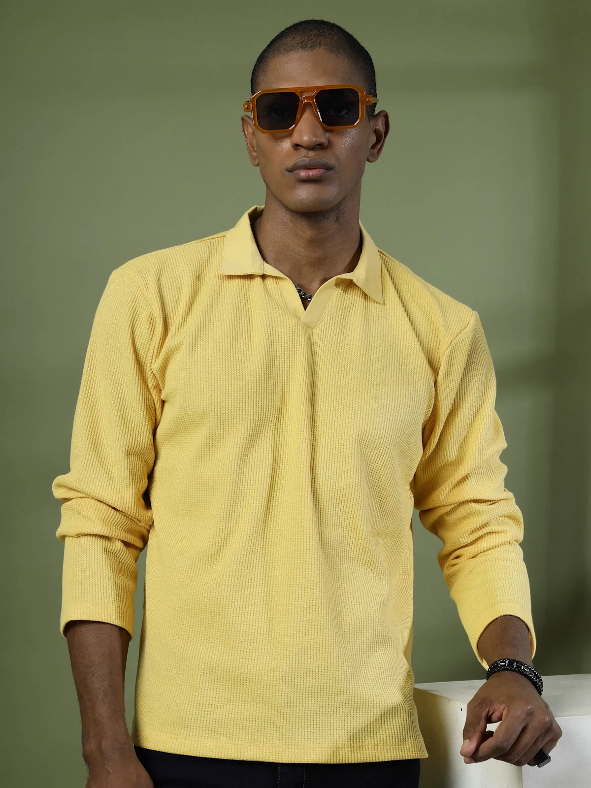 Oversized Waffle Cotton Polo T-Shirt