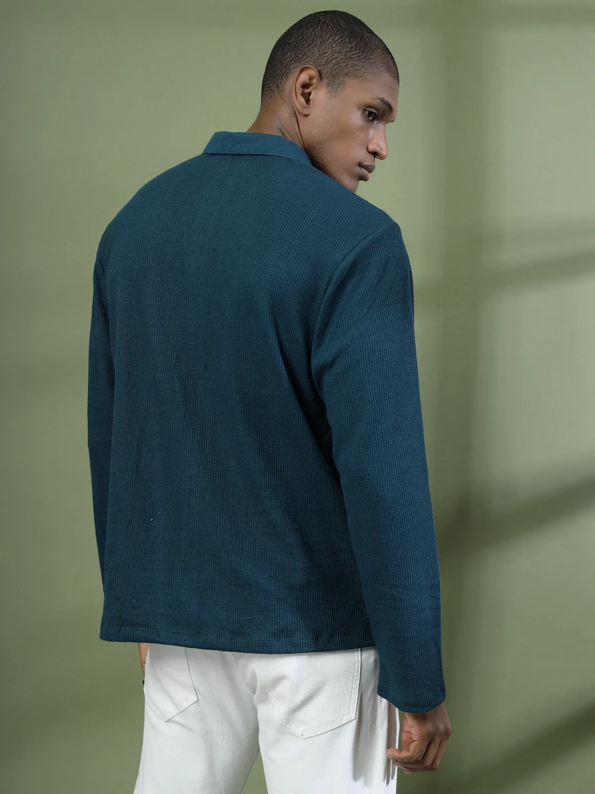Oversized Waffle Cotton Polo T-Shirt
