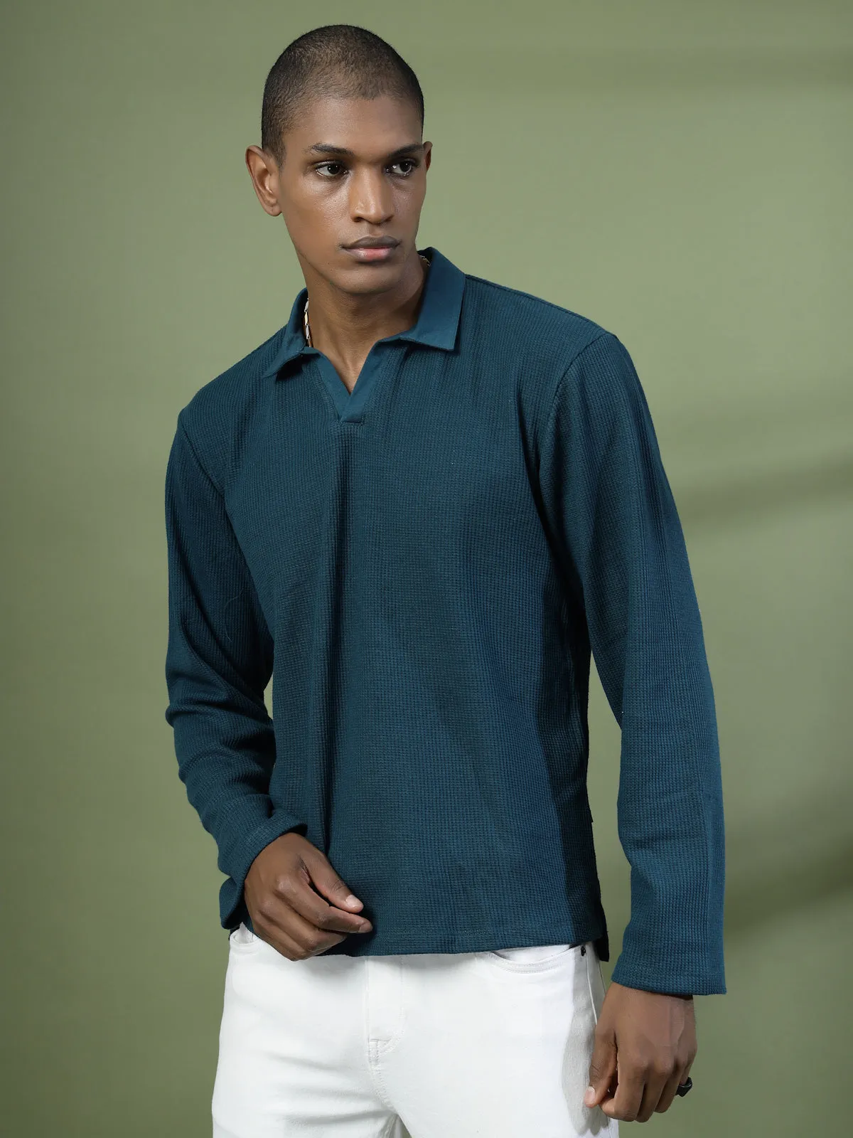 Oversized Waffle Cotton Polo T-Shirt