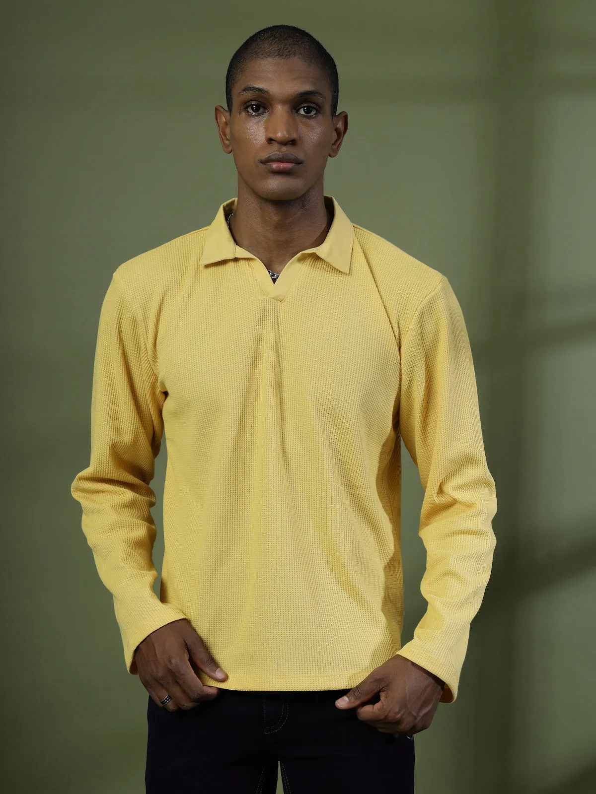 Oversized Waffle Cotton Polo T-Shirt