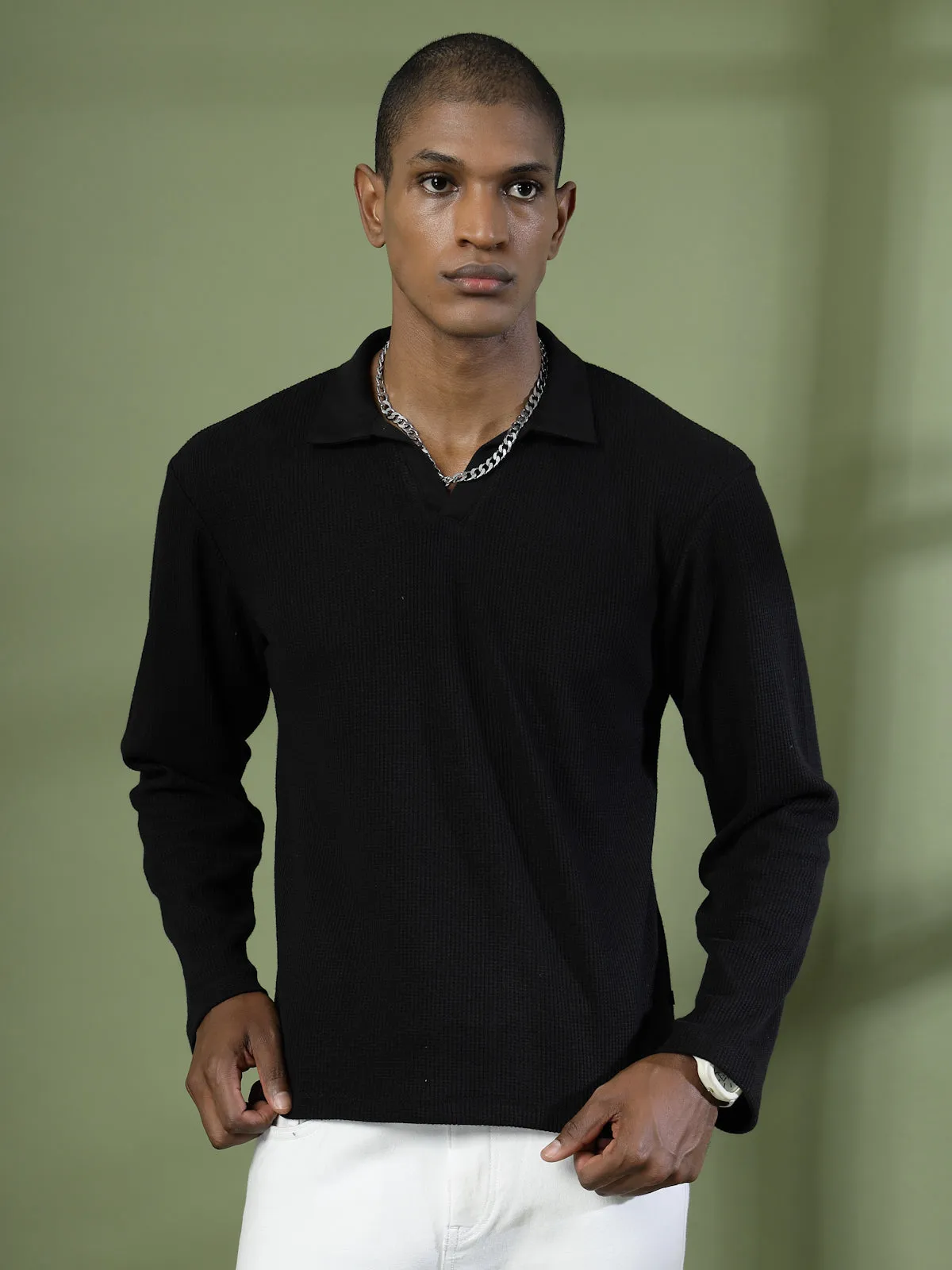 Oversized Waffle Cotton Polo T-Shirt