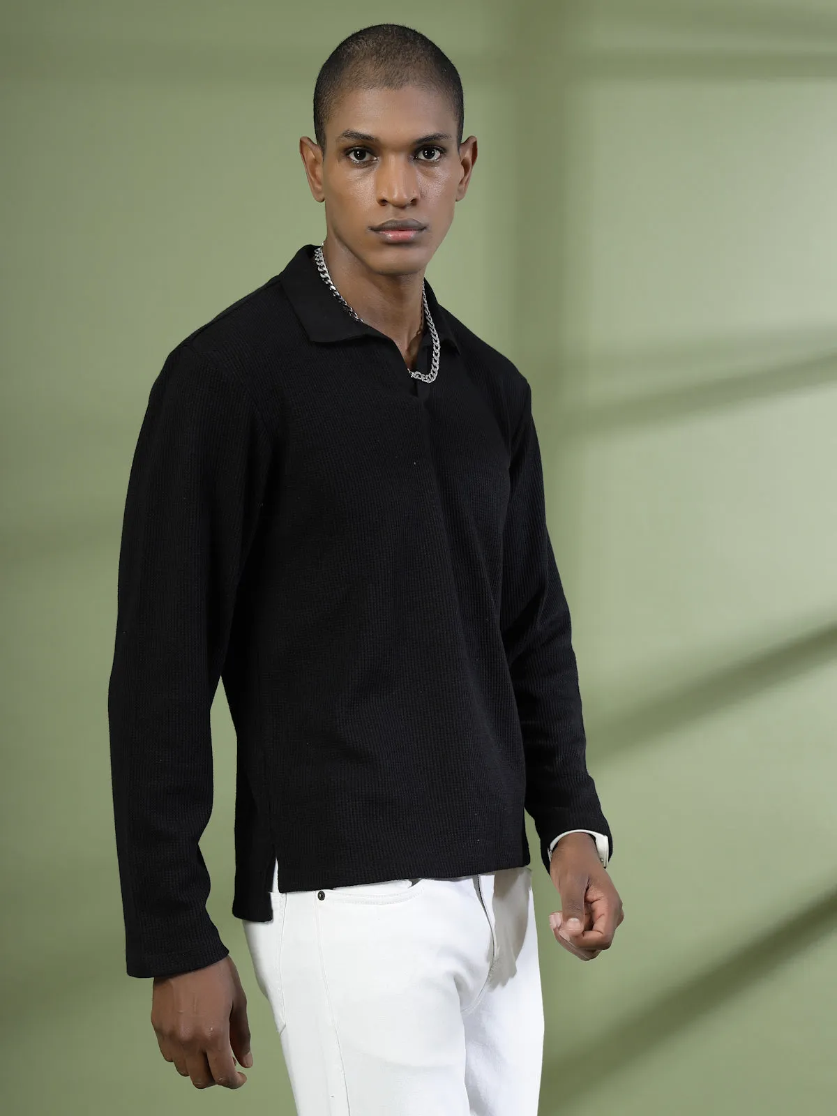 Oversized Waffle Cotton Polo T-Shirt