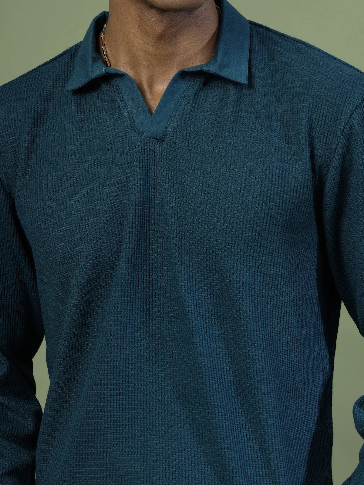 Oversized Waffle Cotton Polo T-Shirt