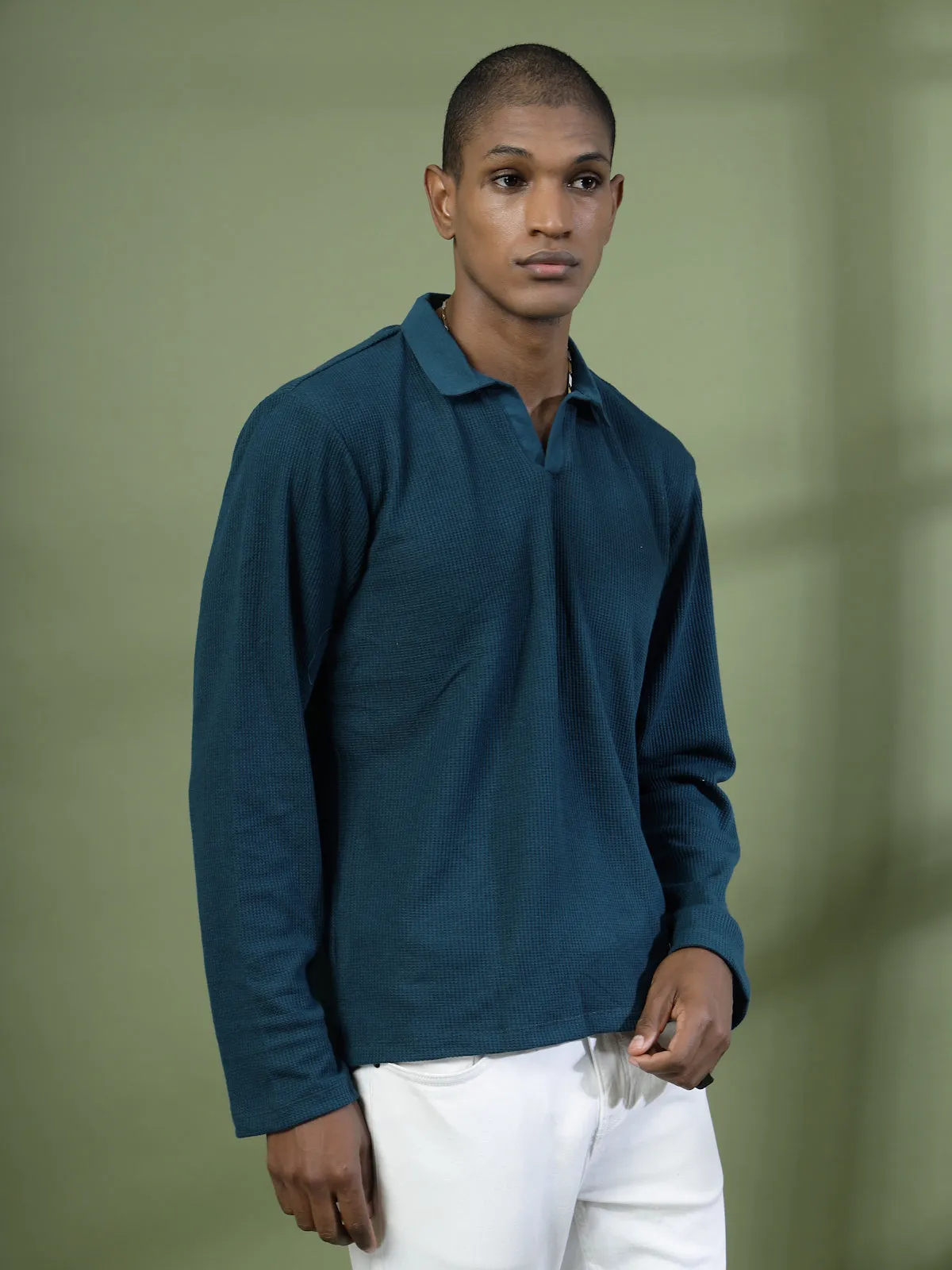 Oversized Waffle Cotton Polo T-Shirt