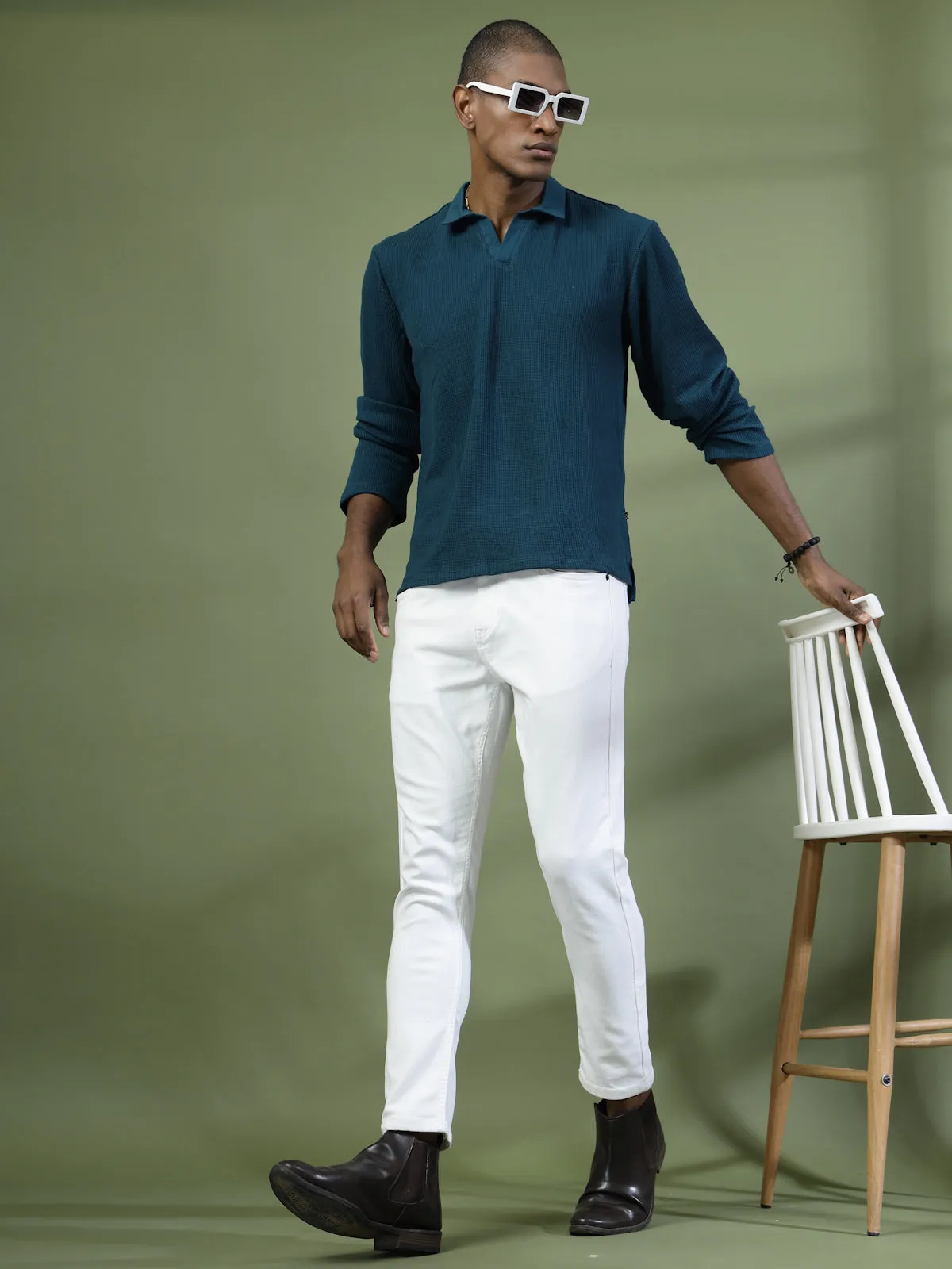 Oversized Waffle Cotton Polo T-Shirt