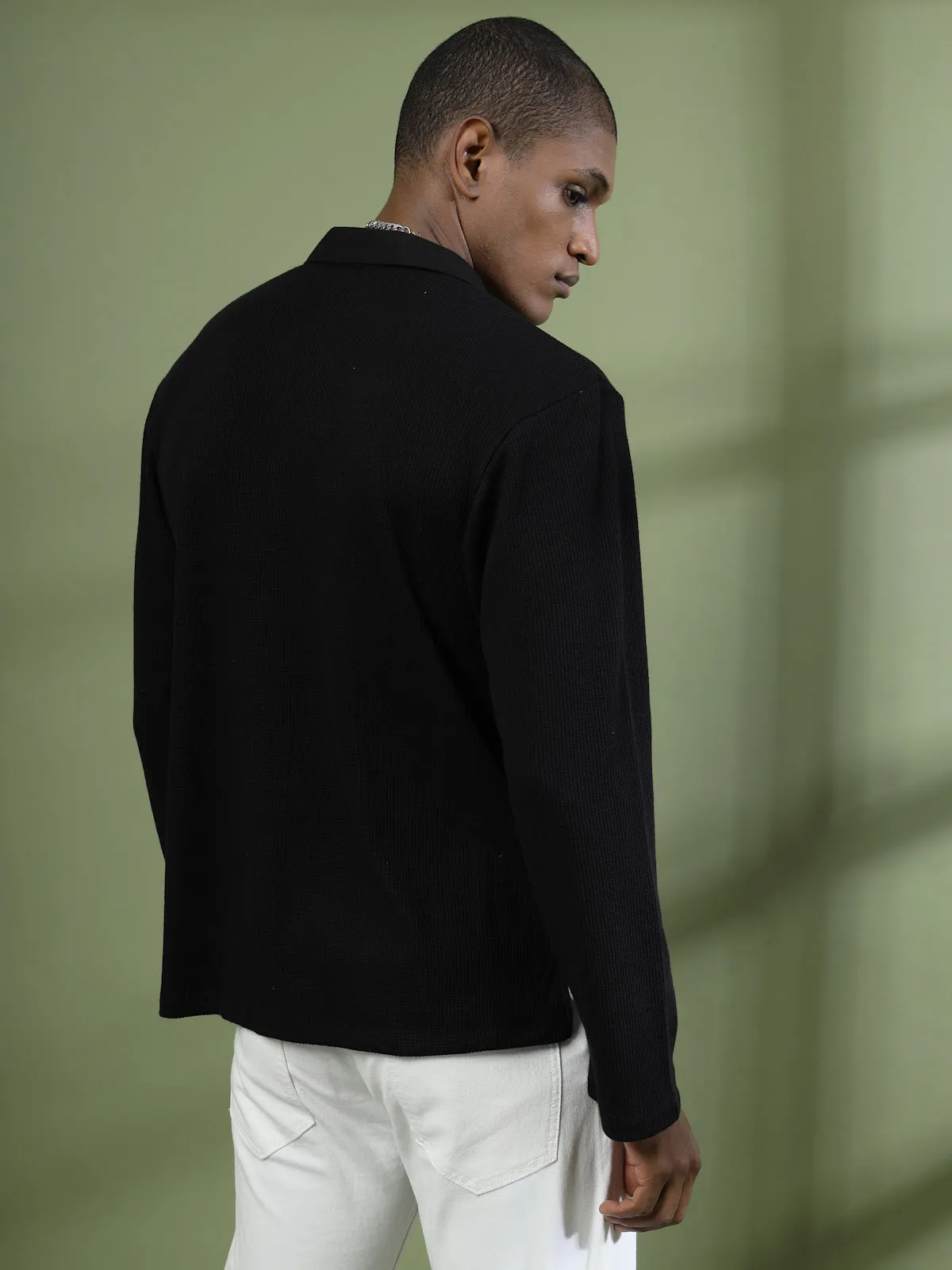 Oversized Waffle Cotton Polo T-Shirt