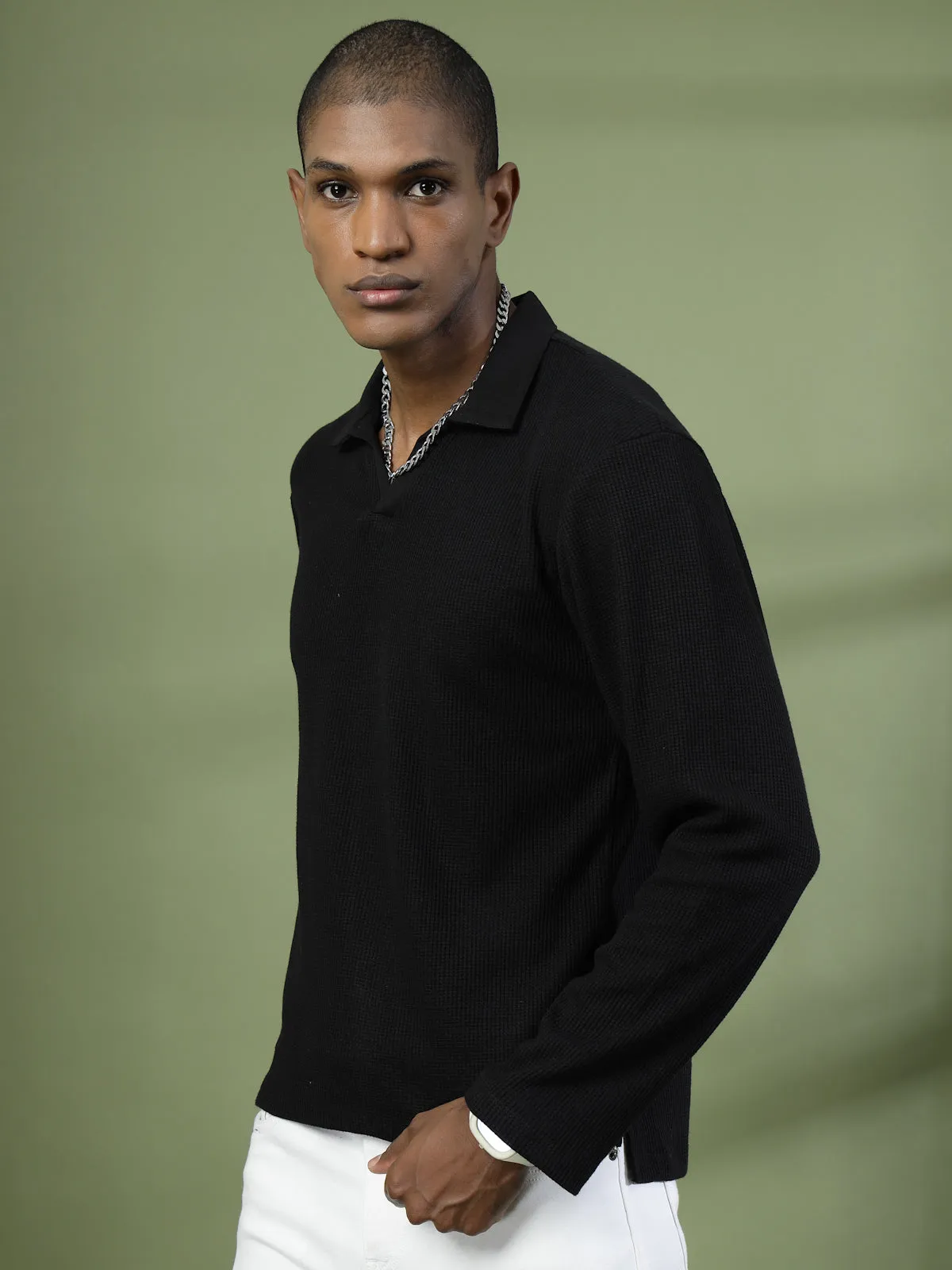 Oversized Waffle Cotton Polo T-Shirt