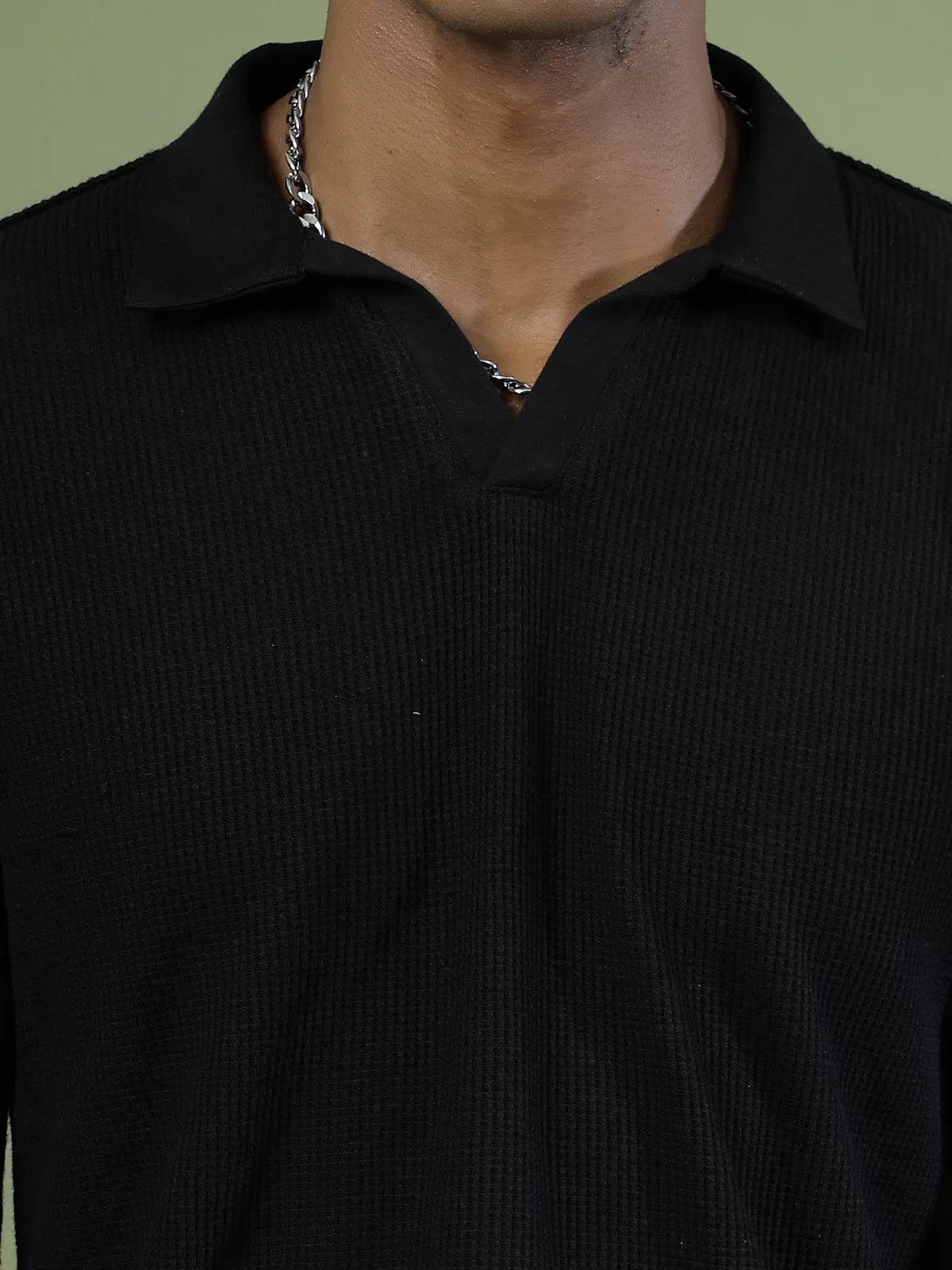 Oversized Waffle Cotton Polo T-Shirt