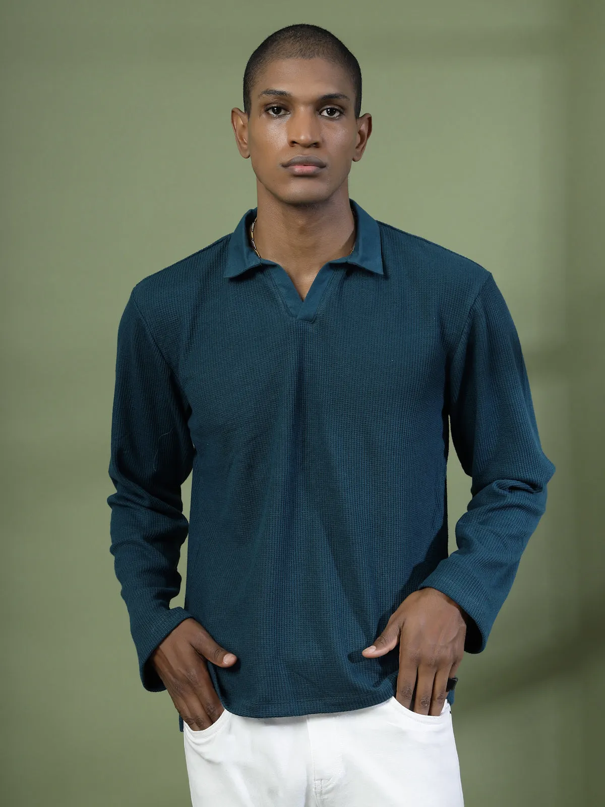 Oversized Waffle Cotton Polo T-Shirt