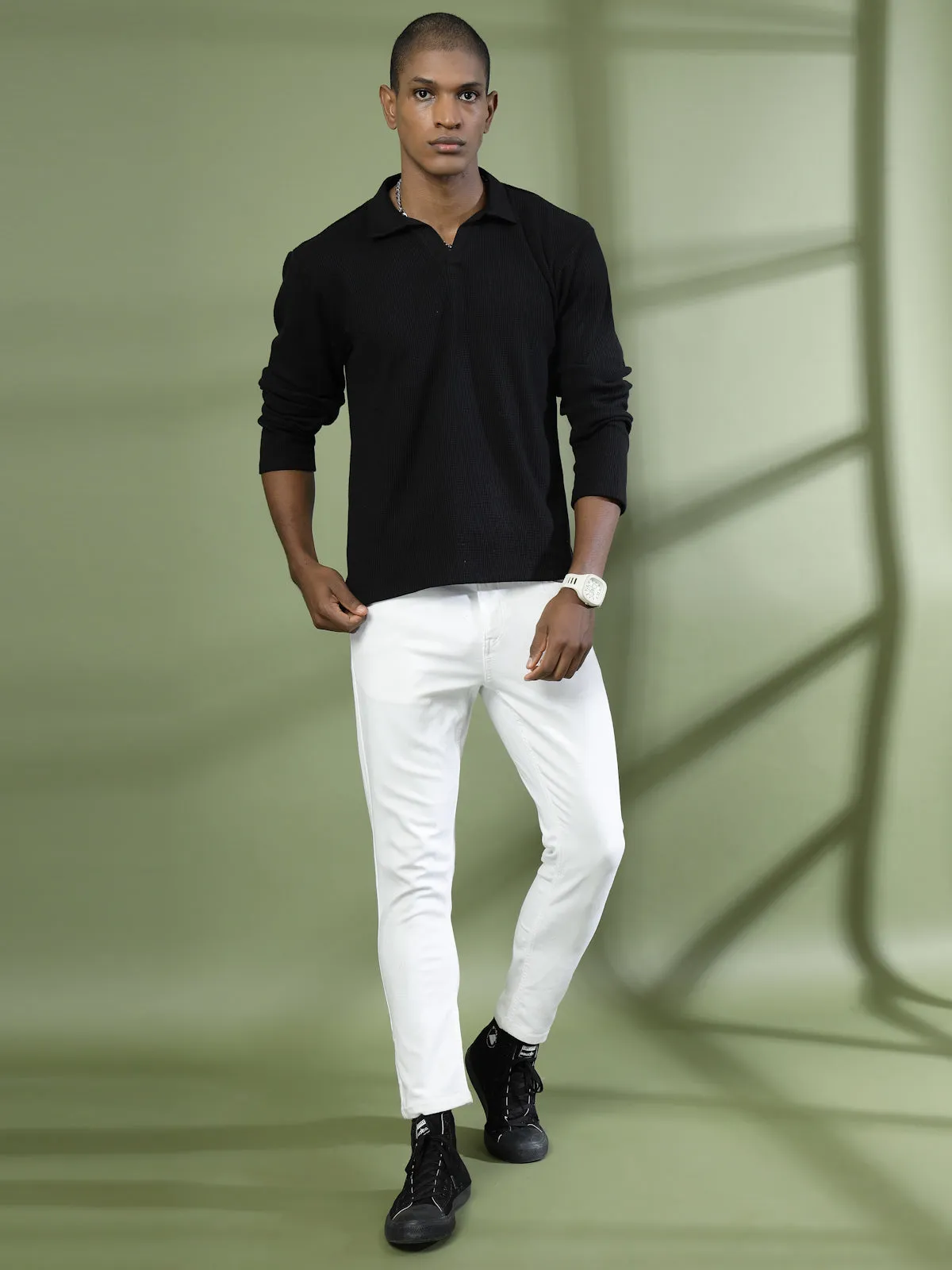 Oversized Waffle Cotton Polo T-Shirt