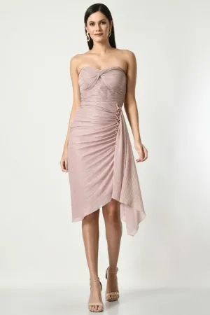 Pastel Pink Bling It - Tube Top Draped Gown In Pastel Baby Pink Crepe Material