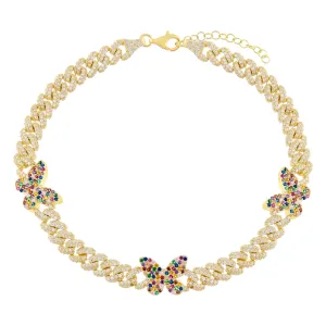 Pavé Rainbow Butterfly Chain Link Anklet