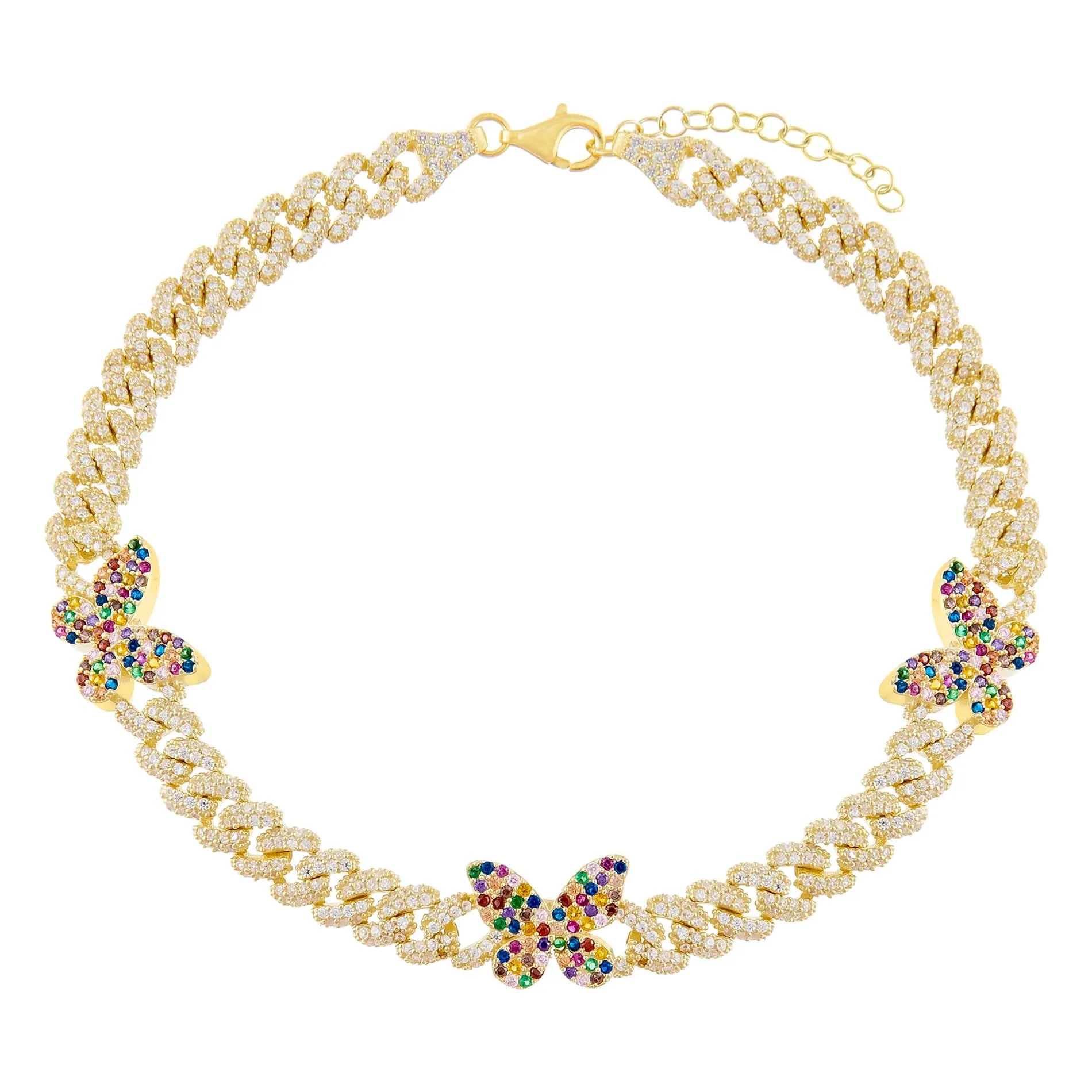 Pavé Rainbow Butterfly Chain Link Anklet