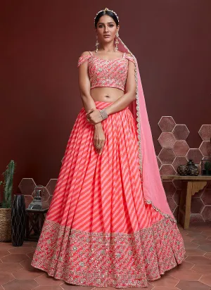 Peach and Gold Stylish Lehenga Choli