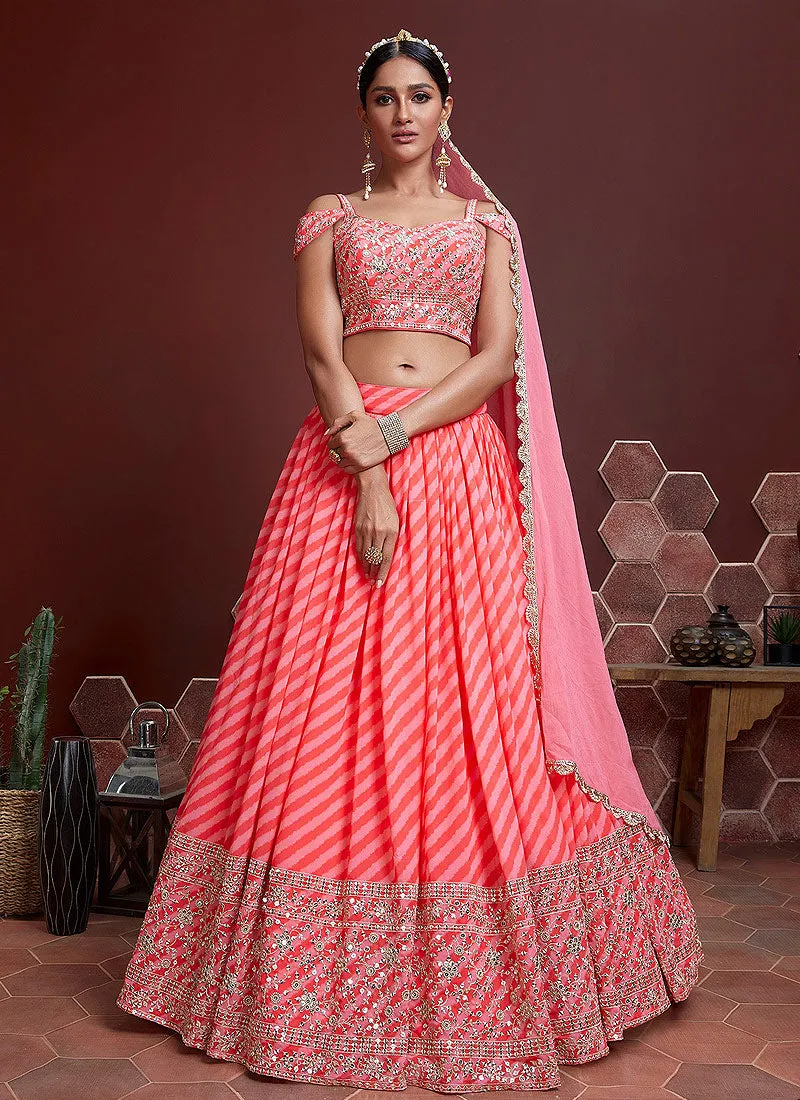 Peach and Gold Stylish Lehenga Choli