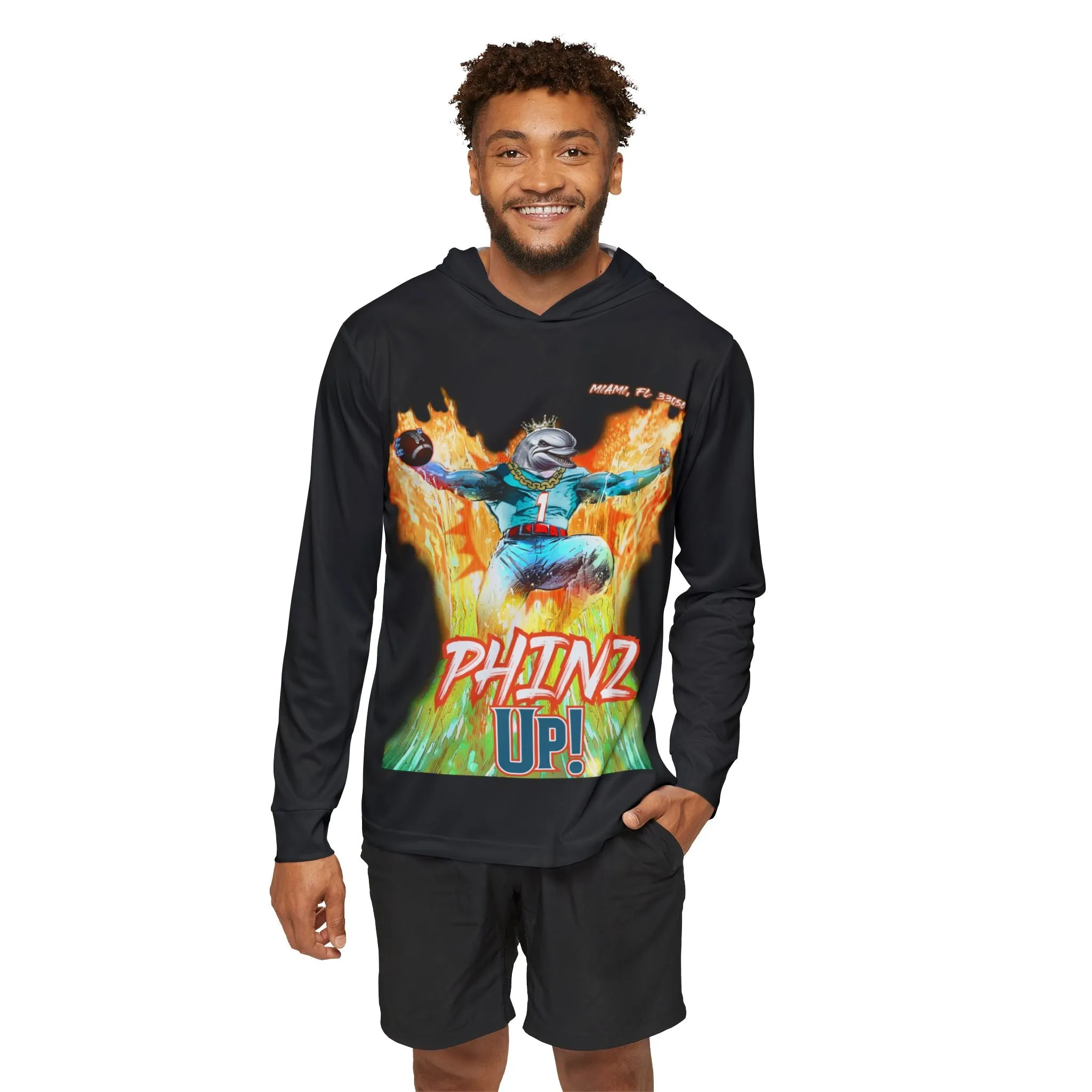Phinz Up (V2 / Black) Men's Sports Warmup Hoodie (AOP)