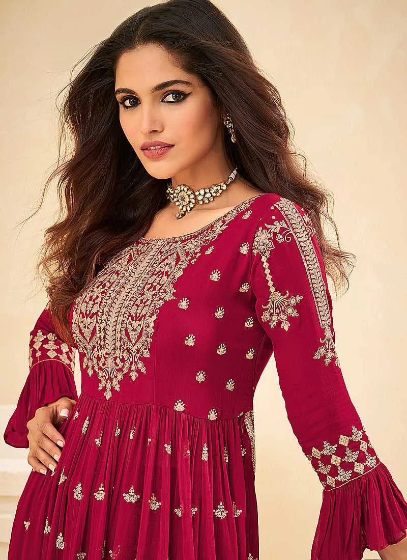 Pink and Gold Embroidered Stylish Sharara Suit