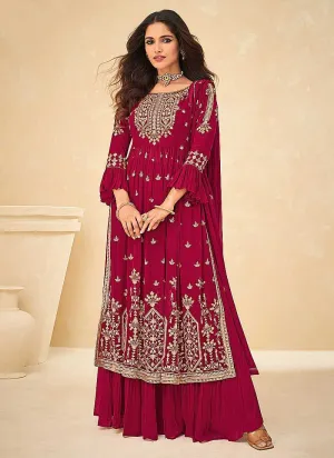 Pink and Gold Embroidered Stylish Sharara Suit