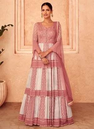 Pink and White Embroidered Stylish Anarkali Suit