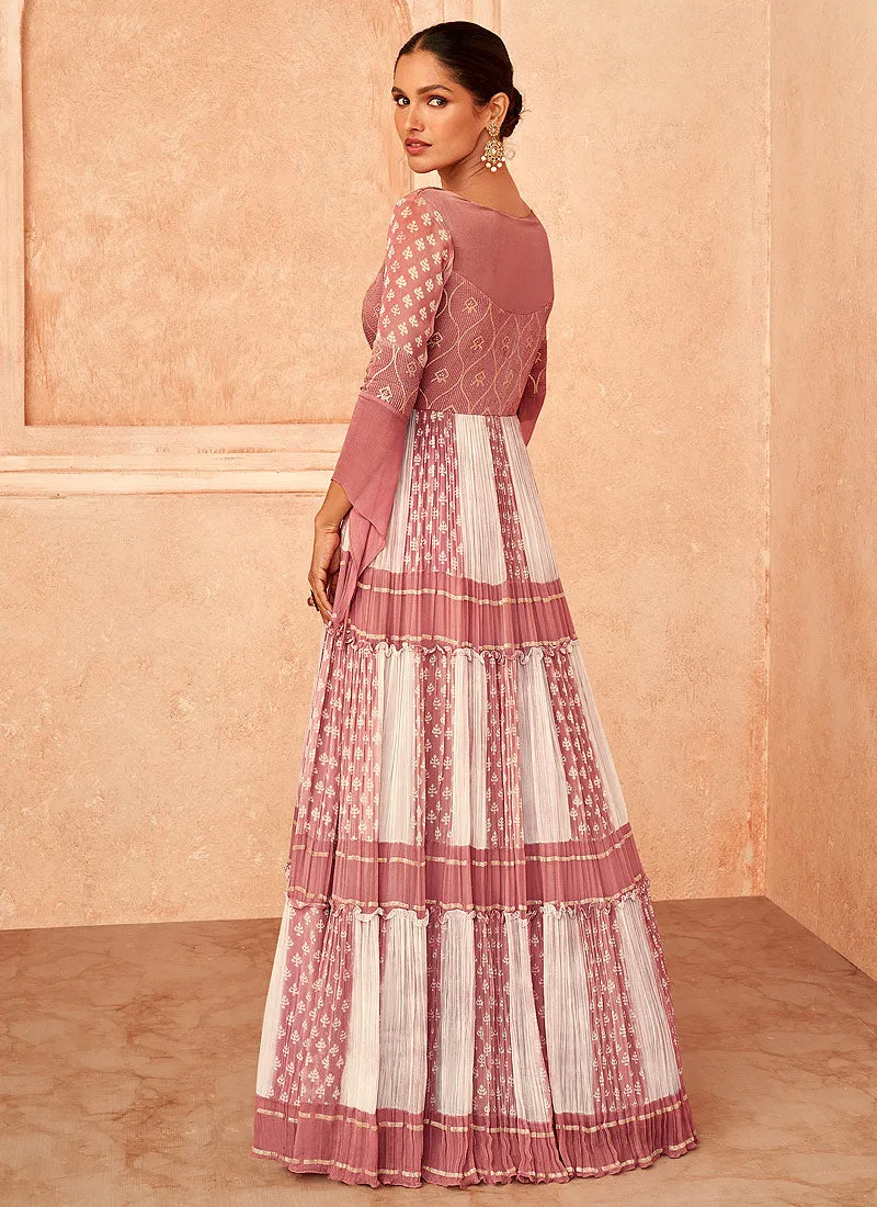 Pink and White Embroidered Stylish Anarkali Suit