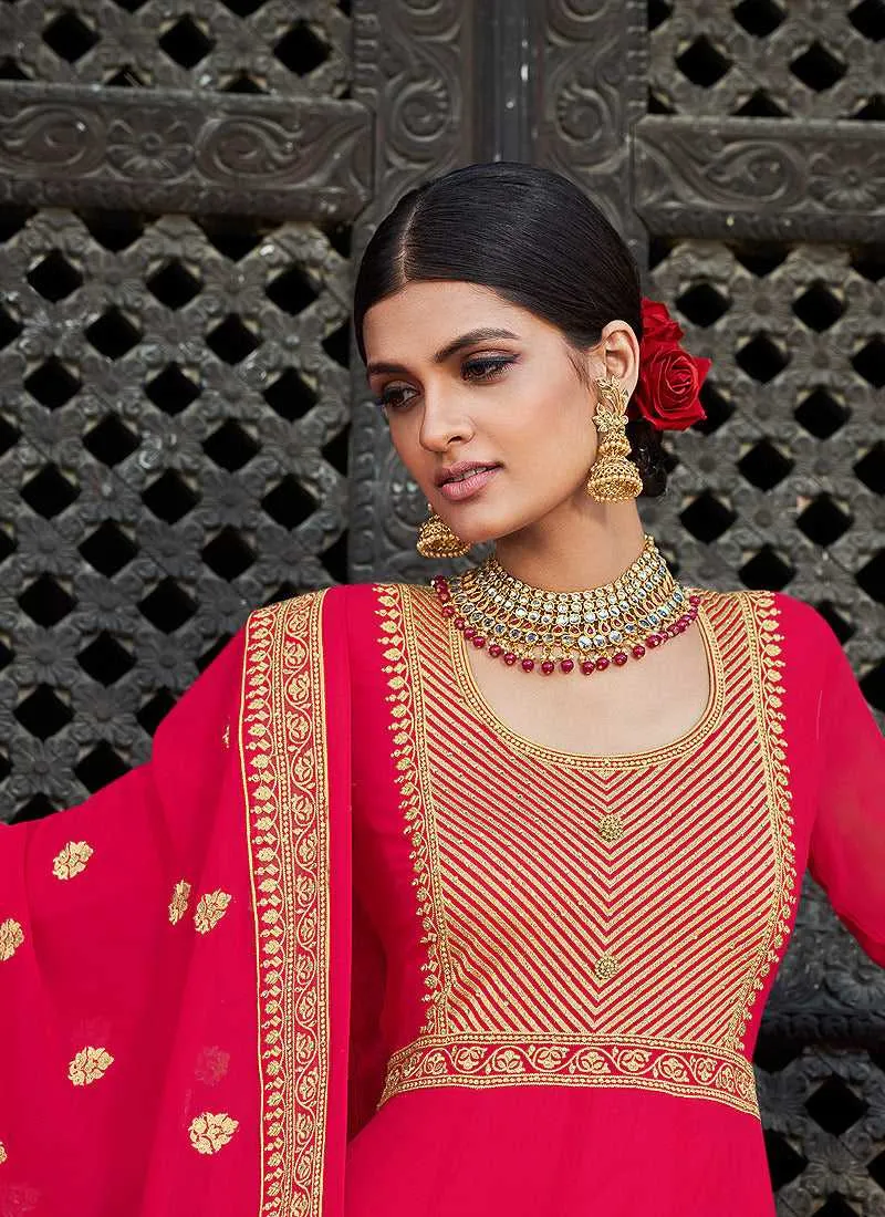 Pink Embroidered Stylish Kalidar Gown Style Anarkali